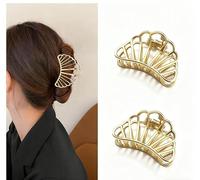 2 Pcs Hair Claw Clips Medium Glod Metal Hollow Shell Hair Clips for Thick Thin Hair Strong Hold Y2k Claw Clip Non Slips Hair Jaw for Women Hair Accessories Suitable for Semi Tied Hair Styles