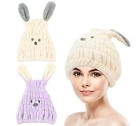 2 Pcs Hair Drying Towels Microfibre Hair Towel Hat Super Absorbent Bath Cap with Cute Cat Rabbit Ear Dry Hair Cap Coral Fleece Hair Towel for Women Girl Hair Turban Cap Hair Wrap for Bath Spa Makeup