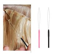 2 PCS Hair Extension Needle Loop Threader Pulling Hook Tool and Bead Device Hair Extension Loop Tools