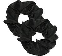 2 PCS Hair Scrunchies, Black Color Satin Silk Stretchy Solid Color Hairbands for Thick hair Curly Hair Thin Hair Sleeping Traceless Frizz Prevention Girls Women Use