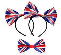 2 Pcs Hairband, Union Jack Headband, Bow Hair Hoop, Queens Platinum Jubilee Party Event Birthday Holiday Decoration with 1 Pcs Bow Tie