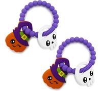 2 Pcs Halloween Baby Toys Teething Gifts Toy Soft Silicone Pumpkin and Skull Teether Bracelet Set for Infants, Safe and Cute Halloween Kids Gift for Babies, Toddlers, Boys and Girls Sensory Chew Gift