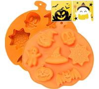 2 PCS Halloween Baking Molds Silicone, Halloween Silicone Molds for Chocolate Gummy Candy Baking Resin Soap Wax Melts Ice Cube Jelly Skull Shapes Non-Stick