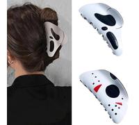 2 Pcs Halloween Big Hair Claw Clip Ghost Face Hairpin Masks Hair Clips Punk Ponytail Clip Scream Grimaces Scary Styling Shark Clip Funny Hair Accessories Halloween Styling