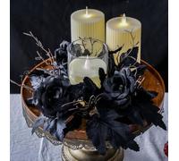 2 Pcs Halloween Black Candle Rings Wreath for Pillar Candle Holder, Maple Leaf Red Rose Small Wreaths for Fall Thanksgiving Home Table Centerpieces, Cabinet Decorations (Black)
