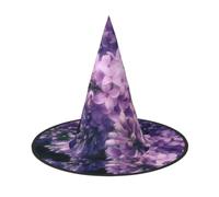 2 PCS Halloween Blooming Purple Flowers Print Witch Hat Pointed Wizard Cap | Festival Witches Carnival Headband Supplies Magic Dress Up Masquerade Indoor Outdoor Women Men Ladies