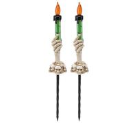 2 PCS Halloween Candle Light Stakes Warm Light 120mah Plastic Skeleton Ghost Hand Candle Light for Halloween (Green)