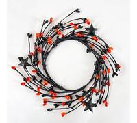 2 Pcs Halloween Candle Ring Wreath Black Orange Star Berry Candle Ring Spooky Candle Ring Berry Pip Small Wreath 4 Inch Center for Pillar Candle Table Centerpiece (Black orange-2pc)