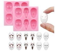 2 Pcs Halloween Chocolate Mold Pink Silicone Molds Halloween Theme Food Grade Chocolate Candy Moulds 3D Skull Scary Movie Characters Designs Homemade Prank Chocolate Mold for Halloween Party Decor