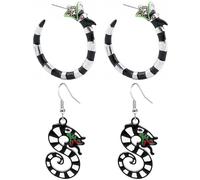 2 pcs Halloween Coral Snake Dragon Earrings Accessories Snake Earring Set Gothic Black and White Serpent Dangle and Hoop Earring for Women and Girls, Halloween Gothic Parties Clothing Accessories