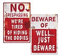 2 Pcs Halloween Decorations Outdoor Accessories Scary Metal Signs 20x30 Cm Garden Party Decor Front Door,Garden,Yard Props Hanging Scary Outside Halloween Ornaments Creepy Haunted Wall Signs Stuff