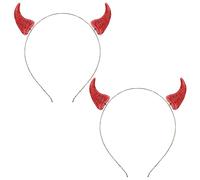 2 Pcs Halloween Devil Horns Headband Red Demon Vampire Cow Ears Hair Hoops Bands Headpiece Hairband Women Christmas Wedding Holiday Festival Baby Shower Cosplay Dress Up Birthday Party Accessories