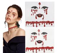2 Pcs Halloween Face Stickers Tattoos Blood Tears Red Glitter Dripping Blood,Vampire Makeup Decals for Eyes and Lips, Creepy Vampire Costume Accessories for Spooky Party Or Kids Cosplay Decorations