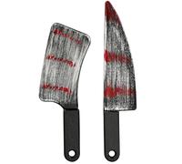 2 Pcs Halloween Fake Knife Prop Realistic Plastic Bloody Knife Props Horror Butcher Fake Knives with Blood Props for Halloween Horror Party Costume Cosplay Accessories