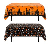 2 pcs Halloween Foil Table Cloth Table Cover Disposable Pumpkin Tablecloth | Halloween Waterproof Tablecloth With Pumpkin, Skull And Bat Graphics For Parties, Dinners And Celebrations