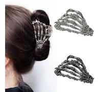 2 Pcs Halloween Hair Clips Black Ghost Hand Hair Claw Clips Skeleton Design, Hair Clip for Thick Hair Women Metal Hair Accessories (Black Sliver)