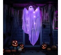 2 PCS Halloween Hanging Light up Ghost with Spooky White LED Light, 47” Halloween Hanging Ghost Decoration for Front Yard Patio Lawn Garden Party Decor Indoor Outdoor (Purple light)