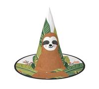 2 PCS Halloween Hat – Witch Cute sloth & Leaves Print Costume Party, Women Men, Pointed Horn Cap, Light for Festive Easter