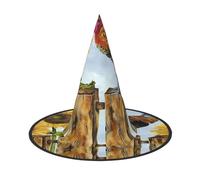2 PCS Halloween Hat – Witch Vintage Sunflower Rooster Print Costume Party, Women Men, Pointed Horn Cap, Light for Festive Easter