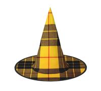 2 PCS Halloween Hat – Witch Yellow Gray Black Plaid Print Costume Party, Women Men, Pointed Horn Cap, Light for Festive Easter