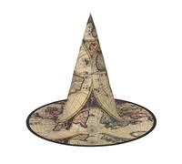 2 PCS Halloween Hat - Witch Ancient Map World Globe Print Costume Party, Women Men, Pointed Horn Cap, Light for Festive Easter