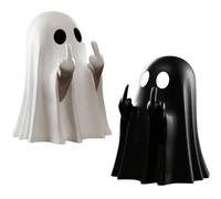 2 Pcs Halloween Middle Finger Ghost Decorations Spooky Funny Table Statue Ornament for Prank Party, Unique Haunted House Decor, Eye Catching Gifts for Teens and Women Cute Humor Prop Black and white
