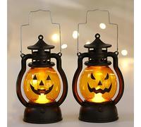 2 PCS Halloween Pumpkin Handheld Lantern, 4.9 Inch Battery Operated Cute Pumpkin Light Up Lamp Indoor Outdoor for Kids Decoration (Yellow-Handheld)