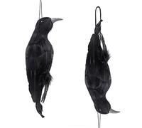 2 Pcs Halloween Realistic Hanging Dead Crows Decoy 32cm Lifesize Extra Large Handmade Fake Crow With String Black Feathered Scare Deterrent Crow for Halloween Party Props Haunted House Decoration