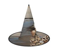 2 Pcs Halloween Witch Hats Seashells On Wooden Board Witches Hat Mens Womens Floating Hats Costume Accessories Indoor Outdoor Halloween Decorations For Porch Yard Indoor Outdoor Decor Party Supplies