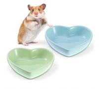 2 PCS Hamster Ceramic Food Bowl, Anti-Turning Hamsters Food and Water Dish, Ceramic Heart Pet Bowls for Guinea Pig Gerbil Hedgehog Rat Rodent Bunny Parrots (Green, Blue)