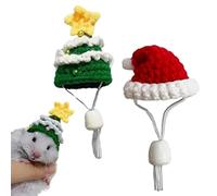 2 Pcs Hamster Hat for Real Hamsters Mini Small Animals Hat with Adjustable Strap Lovely Hand Knitted Tiny Hats Small Pets Christmas Party Clothes Costume Accessories (Red Green)