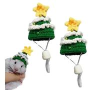 2 Pcs Hamster Hat for Real Hamsters Mini Small Animals Hat with Adjustable Strap Lovely Hand Knitted Tiny Hats Small Pets Christmas Party Clothes Costume Accessories (Green)
