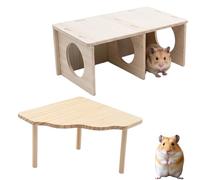 2 Pcs Hamster Platform, Hamster Hide, Hamster Cage Accessories with Multi Chamber Hide for Syrian Hamsters, Wooden Small Animal Shelter for Cage Enrichment and Natural Behaviour Stimulation