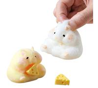 2 PCS Hamster Toys Soft Adorable Stress Relief Toy Small Squeeze Hamster Shape with Cheese Fidget Toys for Teens Kids Adults Home Office(Yellow, White)