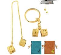 2 PCS Han Solo Dice Lucky Charm, Gold Star Wars Keychain with Gift Pouch | Funny Car Rearview Mirror Hanging Dice, the Last Jedi Pendant Keyring, Car Interior Ornaments Accessories, for Man Gifts