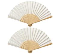 2 Pcs Hand Fan Folding,Black Handheld Folding Fan for Women Men,21cm Vintage Chinese Bamboo and Paper Fan for Wedding,Dancing Performance,Party,Festival,Cosplay,Church and Home Decoration (White)
