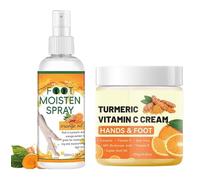 2 Pcs Hand & Foot Cream + Spary Set, Turmeric and Vitamin C Hydrating Cream And Anti-Cracking Feet Spary Travel Kit, Foot Treatment Spray, Soothing Formula - Removes, Controls & Prevents Odors