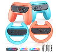 2 PCS Hand Grips for Joycon2 and 2 PCS Steering Wheel Hand Holders for Nintendo Switch2 Controller, Ergonomic Handheld Grips and Racing Wheels Handle Game Accessories Bundle Kit Set(Blue&Orange)