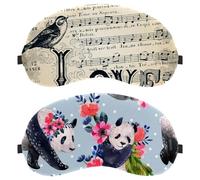 2 PCS Hand Painted Panda Red Flowers Sleep Mask Cover, Eye Mask for Men Women, Breathable Sleeping Eye Masks, Zero Eye Pressure for Sleeping