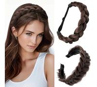 2 PCS Handmade Braided Headbands, Stretch Elastic Hair Bands, Non-Slip Teeth & Synthetic Hair Hoops, Fashion Hair Accessories for Women (Dark Chocolate)