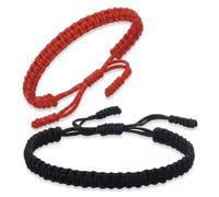 2 Pcs Handmade Buddhist Braided Friendship Bracelet,Black & Red Bracelet,Rope String Bracelets for Anniversary,Tibetan Adjustable Woven Rope Good Luck String Bracelets Gifts for Prayer,Teens,Women,Men
