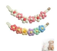 2 pcs Handmade Crochet Flower Pet Collar, Adjustable Fit, Rainbow and Pink-White Designs, for Cats and Small Dogs