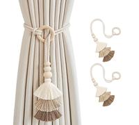 2 PCS Handmade Magnetic Wooden Bead Curtain Tiebacks Simple Elegant Tassel Design Drapery Holders for Bedroom Window & Wall Decor