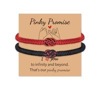2 Pcs Handmade Red & Black String Lucky Bracelet | Matching Couples | Pinky Promise Charm with Chinese Knot | Best Long Distance Relationship Gifts for Friends Family Love Protection
