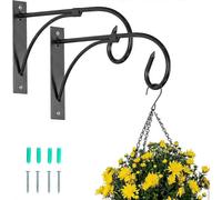 2 Pcs Hanging Basket Bracket Outdoor Plant Hooks, Black Fence Hooks for Hanging Baskets, Metal Garden Hanging Hooks Wall Plant Hanger Brackets for Han