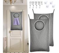 2 Pcs Hanging Laundry Bag, Over Door Laundry Hamper,36.5x 22 Inch Collapsible Hanging Laundry Basket, Extra Large Tear-resistance Dirty Clothes Storage Organizer with 2 Types Hooks (grey)