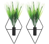 2 PCS Hanging Planters with Artificial Aquatic Plants, Diamond Shaped Hanging Planters, Metal Hanging Plant Holders, Modern Geometric Wall Decor for Home Living Room Office