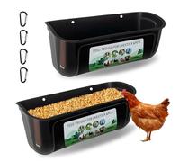 2 PCS Hanging Poultry Feed Trough, Chicken Trough Feeder Hanging Fence Feeder with Clips Goat Feeders Large Capacity for Chickens Ducks Geese Farm Animals (Black)