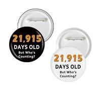 2 Pcs Happy 60th Birthday Button Pins, 21915 Days Old But Who's Counting Badge Pins, Funny 60 Years Old Birthday Stain Brooch Button for Women Men, M, Plastic, no gemstone