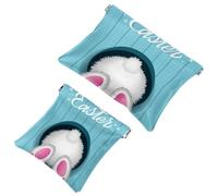 2 PCS Happy Easter Rabbit in Hole Pocket Cosmetic Bag, Self-Closing Shrapnel Makeup Pouch, Portable No Zipper Mini Travel Make Up Bag for Headphones Coin Lipstick Cosmetics Earphones Jewelry Organizer